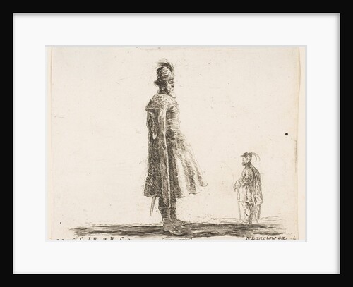 Plate 20: an old Polish nobleman wearing a plumed hat in center, standing in profil…, ca. 1644-47 by Stefano della Bella