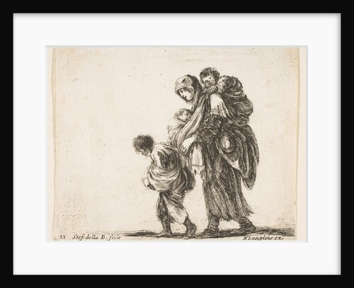 Plate 22: a beggar woman with three children, one child on her shoulders, one child…, ca. 1644-47 by Stefano della Bella
