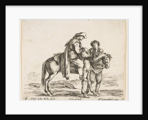 Plate 6: a peasant on horseback in profile facing the right, holding a basket and t…, ca. 1644-47 by Stefano della Bella