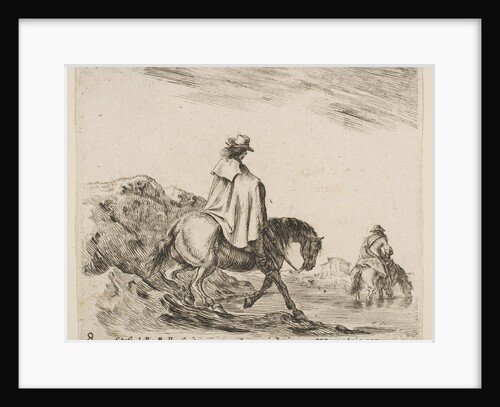 Plate 8: a horseman descends a riverbank, another horseman in river to right, from …, ca. 1644-47 by Stefano della Bella