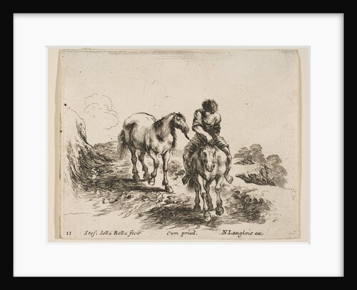 Plate 11: a young horseman, seen from the front, leading another horse, from 'Diver…, ca. 1644-47 by Stefano della Bella