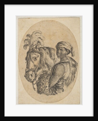 Black slave carries a leopard pelt and holds the bridle of a horse, from 'Several heads…, 1649-50 by Stefano della Bella