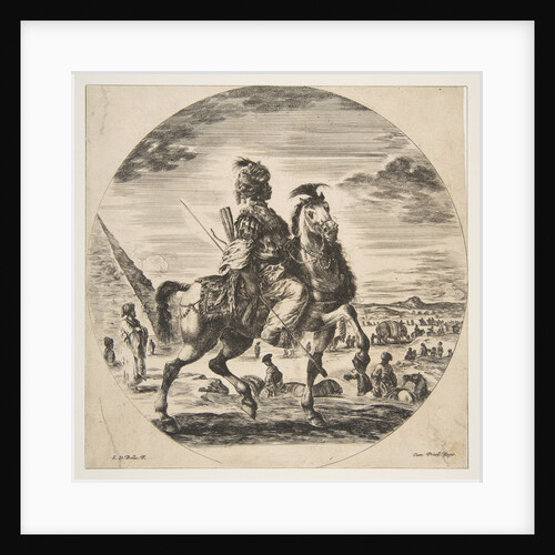 Moorish horseman in profile facing right, in the background a pyramid at left, many fi…, ca. 1651 by Stefano della Bella