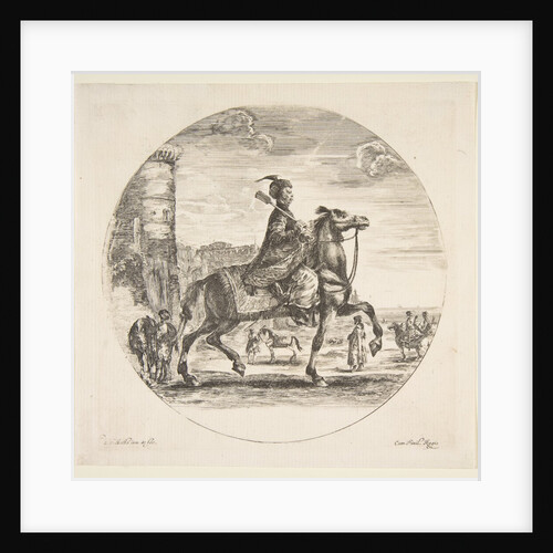 Polish horseman in profile facing right, a tower and other figures on horses in backgr…, ca. 1651 by Stefano della Bella