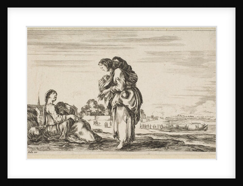 A woman seated to left holding a child, facing right in profile, conversing with a standin…, 1649 by Stefano della Bella (attributed to)