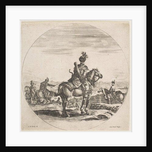 Polish horseman with a bow and arrow, seen from behind with his horse facing right, a …, ca. 1651 by Stefano della Bella