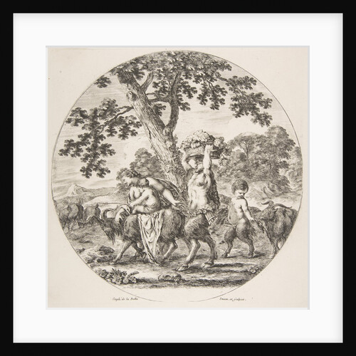 Satyr family walking towards the left with two goats and a basket of grapes, ca. 1657 by Stefano della Bella