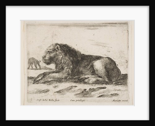 Plate 5: reclining lion, from 'Various animals', 1641 by Stefano della Bella