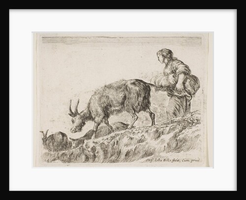Plate 14: shepherdess herding goats, from 'Various animals', ca. 1641 by Stefano della Bella