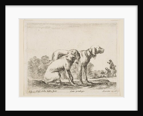 Plate 23: two hounds, from 'Various animals', ca. 1641 by Stefano della Bella