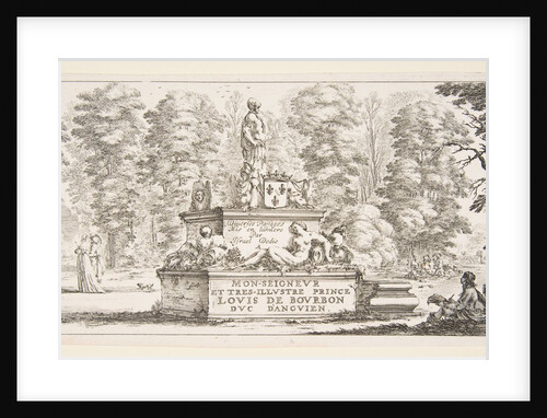 Plate 1: a monument with statues and a coat of arms in the center, a draughstman on th…, ca. 1643 by Stefano della Bella