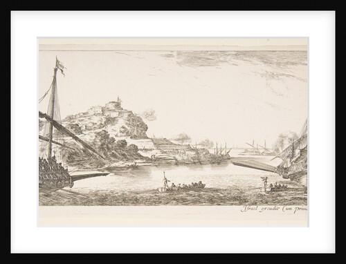 Plate 8: A the bow of a galley at left and another galley at right, seen from behind…, ca. 1641 by Stefano della Bella