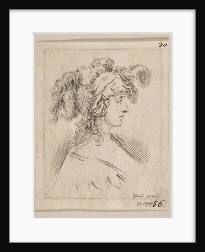 Plate 15: mid-bust of a young woman in profile wearing a hat topped with feathers, fro…, ca. 1649 by Stefano della Bella