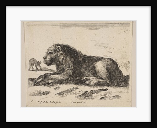 Plate 5: reclining lion, from 'Various animals', ca. 1641 by Stefano della Bella