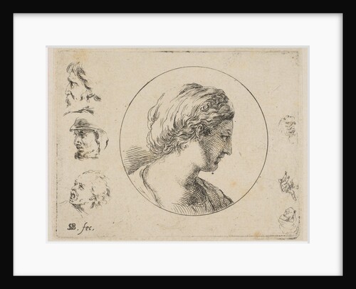 Plate 4: Head of a Woman in Profile, from 'Second collection of various doodles and et…, ca. 1646 by Stefano della Bella