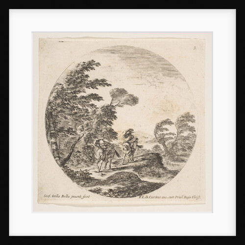 Plate 3: a gale in the forest, two horsemen wrapped in their cloaks, with the wind blo…, ca. 1646 by Stefano della Bella