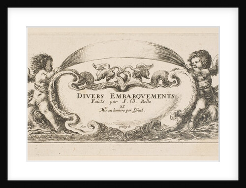 Frontispiece: cartouche at center, putti on either side riding on dolphins, from 'V…, ca. 1646-47 by Stefano della Bella