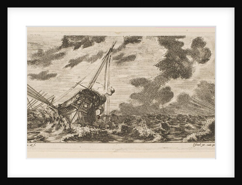 Plate 6: three ships in a storm, from 'Various Embarkations', ca. 1646-47 by Stefano della Bella