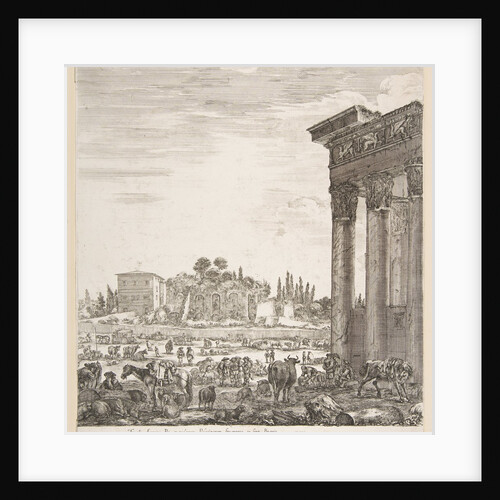 The columns of the Temple of Antoninus to right, a part of the Campo Vaccino in center and…, 1656 by Stefano della Bella