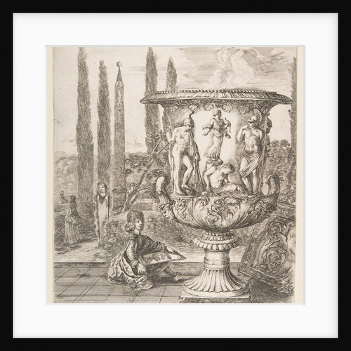 The Medici vase, a large vase to right decorated with a representation of the sacrifice of…, 1656 by Stefano della Bella