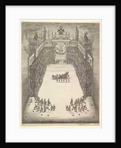 Theater at Modena, seen from above and filled with spectators, with a triumphal car at cen…, 1652 by Stefano della Bella