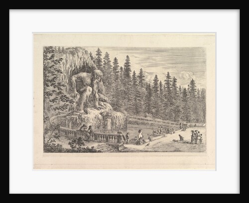 Colossal statue of the Appenino by Giambologna to left, represented as a giant crouchi…, ca. 1653 by Stefano della Bella