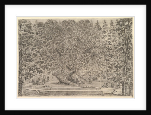 A large inhabited tree in center with ramps leading around the trunk, below a stone pa…, ca. 1653 by Stefano della Bella