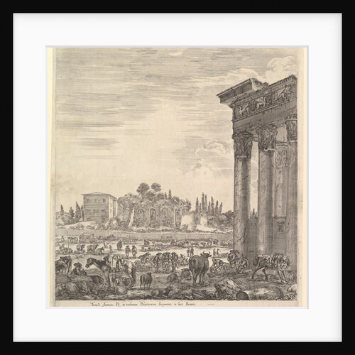 The columns of the Temple of Antoninus to right, a part of the Campo Vaccino in center and…, 1656 by Stefano della Bella