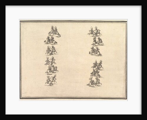 Twenty-four riders dueling and forming two columns, from 'La Gara delle Stagioni', 1652 by Stefano della Bella