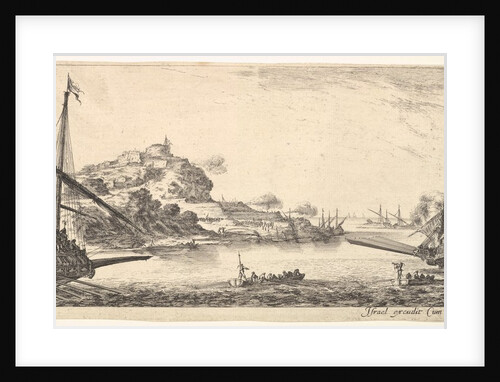 Plate 8: A the bow of a galley at left and another galley at right, seen from behind…, ca. 1641 by Stefano della Bella