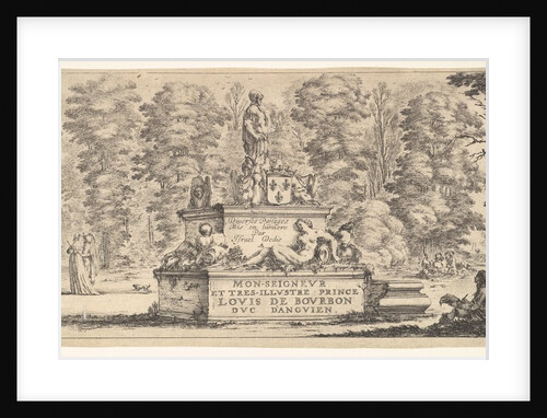 Plate 1: a monument with statues and a coat of arms in the center, a draughstman on th…, ca. 1641 by Stefano della Bella