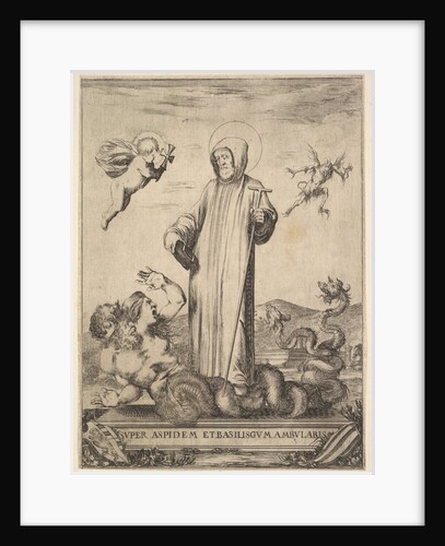 Saint Jean Gualbert trampling a monster with two human heads and a serpentine body, a flyi…, 1640 by Stefano della Bella