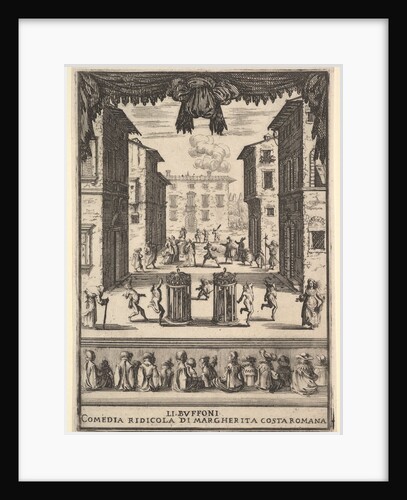 Frontispiece for the comedy 'The Buffoons', a set on stage resembling a pu…, 1639-41 by Stefano della Bella