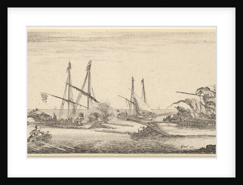 A naval battle, a rowboat full of men to left, a sinking ship to right, two galleys ba…, ca. 1641 by Stefano della Bella