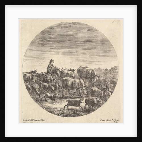 A peasant woman seated on a horse to left, facing right, surrounded by a herd of fc…, ca. 1643-48 by Stefano della Bella