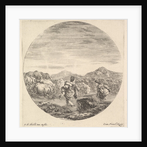 A woman carrying a child in center, seen from behind, another woman to right, facin…, ca. 1643-48 by Stefano della Bella