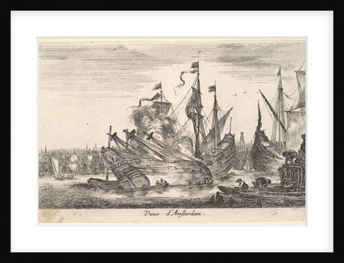 View of the Amsterdam seaport, men in rowboats work on a ship in center…, 1647 by Stefano della Bella