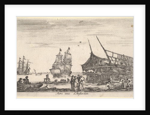 Another view of Amsterdam, a group of four men stand in center on …, 1647 by Stefano della Bella