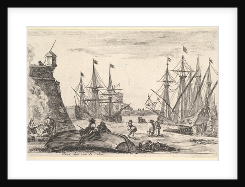 View of a part of Calais, a man sitting on an overturned canoe …, 1647 by Stefano della Bella