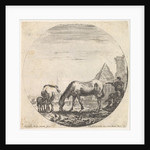 Plate 11: the pyramid of Caius Cestius to right in the background, a horse grazing …, ca. 1643-48 by Stefano della Bella