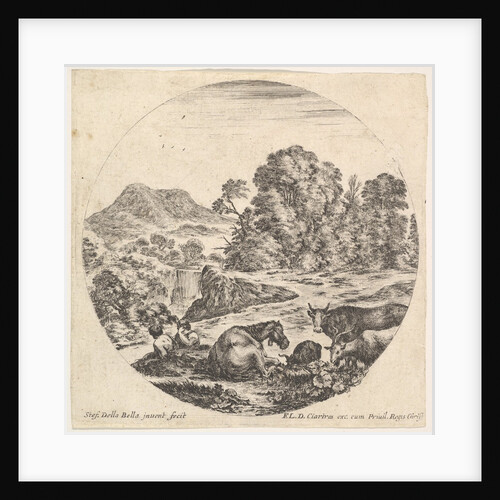 Plate 10: a horse lying down in center, a cow and two goats to right, two seated sh…, ca. 1643-48 by Stefano della Bella