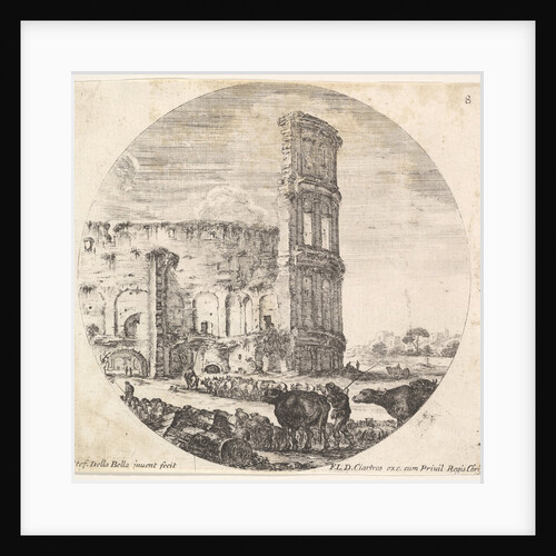 Plate 8: the Colosseum, two herds being directed towards the amphitheater in the fo…, ca. 1643-48 by Stefano della Bella