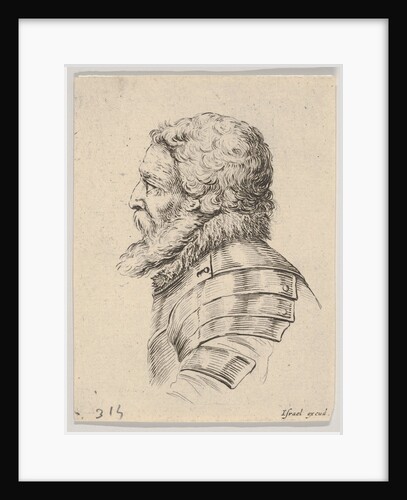 Plate 7: bust of a bearded soldier wearing armor, facing left in profile, from 'Various he…, 1650 by Stefano della Bella