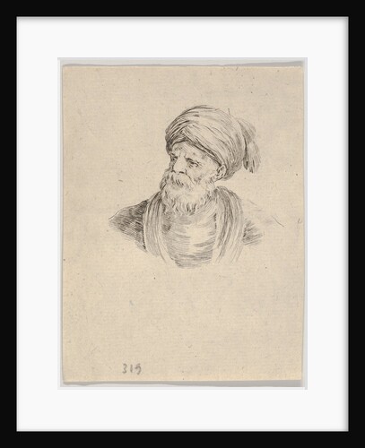 Plate 12: bust of an old Turkish man in a turban, looking towards the left, from 'Various …, 1650 by Stefano della Bella
