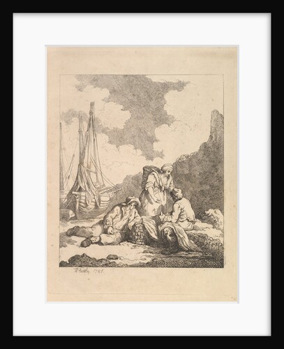 Fishermen by the Shore - Coastal Scene with a Man Sitting on the Ground Resting an Elbow o…, 1786 by Thomas Rowlandson