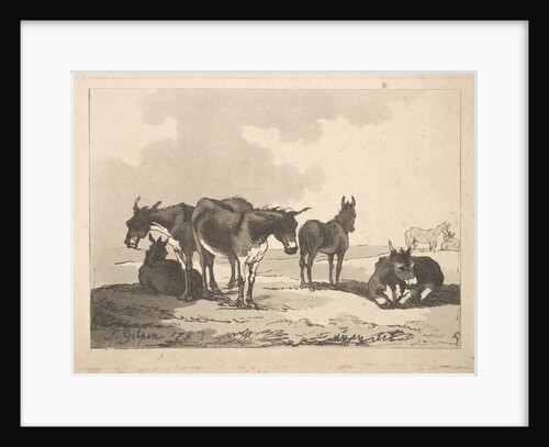 A Group of Five Donkeys, Three Standing, Two Lying, 1783-87 by Thomas Rowlandson