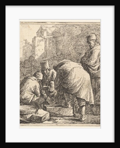 Man Adjusting His Footwear, at Left Three Men Playing Cards, 1630-77 by Thomas Wijck