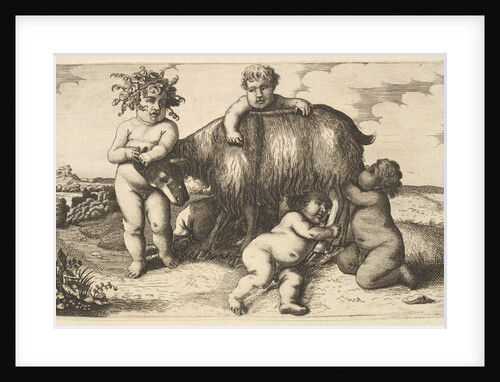 Four boys, a young satyr, and a goat, 17th century by Wenceslaus Hollar