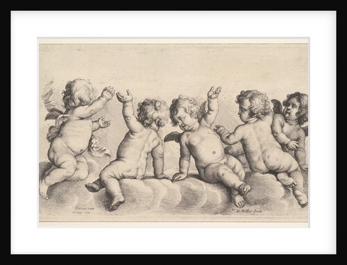 Three Cherubs and Two Boys on Clouds, 1620-77 by Wenceslaus Hollar