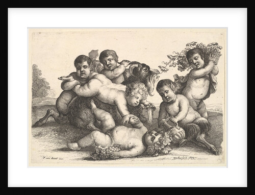 Four boys, two satyrs and a goat, 1654 by Wenceslaus Hollar